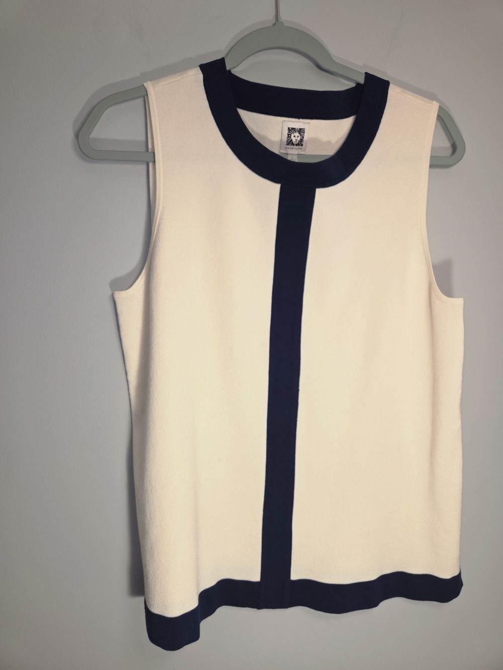 Anne Klein Cream Tank with Navy Contrast Trim